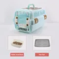 Transportable pour animaux de compagnie boîte de transport avec gamelle et tapis bleu clair. - Avec Bol et Planche à Urine / Petit Bleu
