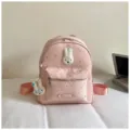 Pink star embroidered cute rabbit design casual women backpack with plush pendant for daily use. - Pink with Pendant