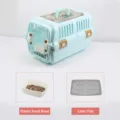 Cage de transport portable pour animal avec ventilation, gamelle et tapis pour voyage. - Avec Bol et Planche à Urine / Grand Bleu