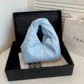 Sac à main noué en tissu à pois bleu clair sac cabas épaule femme décontracté élégant été - Bleu clair