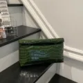 Green crocodile pattern PU leather envelope clutch bag for women stylish daily commute bag - Green