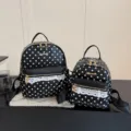 Schwarz-weißer Pünktchen-Rucksack mit süßem Spitzenbesatz, lässige Schultasche für Damen. - L / Schwarz