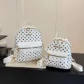 Damen Mode Pünktchen Rucksack lässige Schulbüchertasche Reiserucksack weiß schwarz - L / Weiß