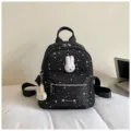 Black star print mini backpack cute rabbit patch casual daypack stylish school bag for women - Black With Pendant