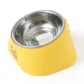 Geneigter edelstahl haustiernapf mit niedlichem enten-design, ergonomischer futternapf für katzen. - Gelbe Ente Form / Edelstahlschale