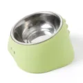 Grüne Dinosaurier Haustierschüssel mit edelstahleinsatz, ergonomisches schräges design. - Dinosaurier Stil / Edelstahlschale