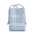 Fashionable light blue woven leather mini crossbody phone bag with chic hollow design. - Sky Blue
