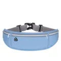 Light blue running waist bag, adjustable elastic strap, headphone hole, outdoor fitness pack. - Blue