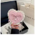 Joli sac bandoulière rose en forme de cœur avec dentelle, nœud et perle, tendance et mignon. - Rose