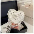 Sac à main bandoulière cœur en dentelle pois perle nœud mignon style kawaii pour femme - Blanc