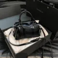 Bolso de mano Boston de charol negro para mujer, elegante bolso cruzado para trabajo. - Negro