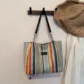 Borsa tote in paglia a righe colorate per vacanze estive al mare, elegante borsa a spalla. - Multicolore Verticale