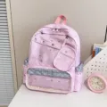 Pink cute star pattern ita backpack with clear window, large capacity student school bag. - Pink