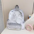 Grey star pattern school backpack with clear front pocket for girls student itabag daily use - Off White