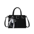 Black commuter tote bag for women, retro casual shoulder and crossbody bag with belt buckle. - With Charm / Black
