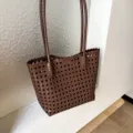 Dunkelbraune geflochtene Leder Umhängetasche Weiche Shopper Handtasche Sommer Tasche - Braun