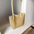 Gelbe gewebte Leder Handtasche weiche Freizeittasche Schultertasche fuer Damen Sommer - Khaki