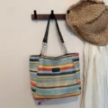 Borsa shopper estiva in paglia intrecciata colorata grande capacità borsa da spiaggia. - Multicolore Orizzontale
