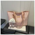Pink tote bag for women, large capacity shoulder handbag with cute cloud pendant, casual style. - With Cloud Pendant / Pink