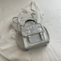 Silver mini backpack for women, sweet crossbody bag with lace trim and cute bows, trendy satchel. - Silver