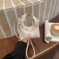 Mini white crossbody bag with pink lace trim, cute PU leather handbag for women and girls. - White