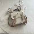 Sweet style women backpack casual cross body bag cute lace bow trendy small square bag - White & Khaki