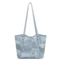 Grand sac cabas épaule décontracté, sac à main texturé bleu clair tendance pour femme. - Avec Pendentif / Bleu