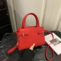 Red women handbag minimalist shoulder crossbody bag stylish casual small square bag fashion - Red