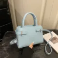 Light blue women minimalist stylish crossbody square shoulder bag with top handles - Blue