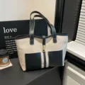 Canvas tote bag for women, large capacity shoulder bag, stylish commuter handbag with metal lock. - With Pendant / Black