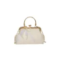 Women vintage lace pearl handbag elegant gold chain shoulder messenger shell bag summer style - Without Ornament / Off White