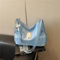 Borsa tote a pois di grande capacità stile coreano borsa a tracolla multifunzionale donna - blu con ciondolo