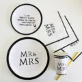 Black and white party tableware set including paper plates, cups and napkins for wedding. - Four-Piece Set