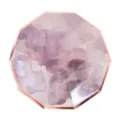 Assiette en carton jetable octogonale avec motif aquarelle violet et bordure or rose. - Assiette Décagonale / 8 Pcs (9 Pouces/23 cm) / Encre Or Rose