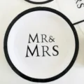 Disposable paper plates with elegant black and white MR & MRS wedding party tableware. - 9-Inch Round Plate