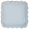 Light blue disposable square paper plate with gold foil scalloped edge for party tableware. - King Kong Blue / 8 Pcs 7 Inch / Blue