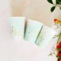 Gobelets en carton jetables vert menthe avec points dorés pour fête danniversaire pique-nique - Gobelet en Papier Marquage à Chaud (Lavis Vert Menthe) / 8 Pièces/Paquet (270ml)