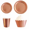Set stoviglie per feste in carta usa e getta oro rosa piatti bicchieri per compleanno - Set di stoviglie da 4 pezzi per 8 persone