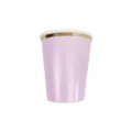 Gobelet en papier jetable violet clair avec bord doré élégant pour fête d'anniversaire. - 8 gobelets en carton