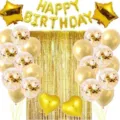 Gold birthday party decoration set with happy birthday foil balloons, star and heart balloons. - Gold Birthday Set
