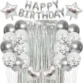 Silver birthday party balloon decoration set with happy birthday letter foil balloons. - Silver Birthday Set