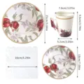 Ensemble de vaisselle jetable grenade rouge printemps assiettes en papier tasses fête bio - Ensemble 4 pièces pour 8 personnes