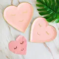 Assiettes en carton cœur rose jetables visage souriant mignon fête mariage déco - Visage souriant cœur rose