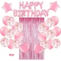 Pink birthday balloon decoration set with happy birthday letters fringe curtain and balloons - Pink Birthday Set
