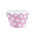 Pink polka dot cupcake wrapper, scalloped edge paper baking cup for dessert decoration party. - Pink