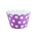 Purple polka dot cupcake wrapper, scalloped edge paper baking cup liner for dessert decoration. - Purple