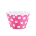 Pink polka dot cupcake wrapper, scalloped edge paper baking cup decoration for parties and events. - Rose Red
