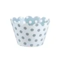 Blue and white polka dot cupcake wrapper, disposable baking dessert cake decoration. - White