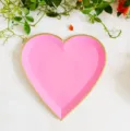 Assiettes en carton cœur rose bordure dorée jetable fête mariage gâteau vaisselle déco - 8 Pcs 7 Pouces / Rose rouge