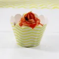 Yellow and white chevron cupcake wrappers, decorative paper baking cups for parties. - Yellow